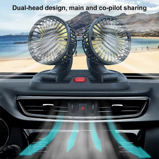 Car Fan Long Neck Double Head Adjustable V Fan For Summer – 360 Degrees Rotatable Dual Head Brushless